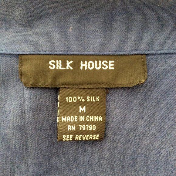 Silk House Vintage Short Sleeve Navy Blue Silk Blouse Size M - Picture 4 of 5
